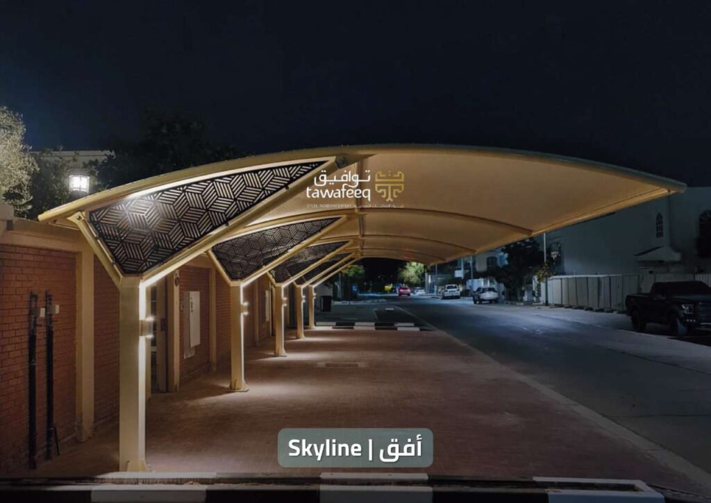 Cantilever parking shade installation for residential villas in Dubai